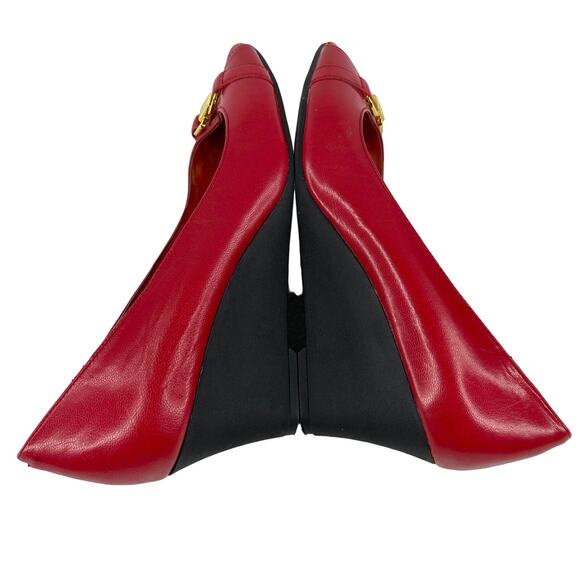 Ralph Lauren Wedges Paula Cherry Red 7.5B Leather Open Toe - Picture 3 of 11